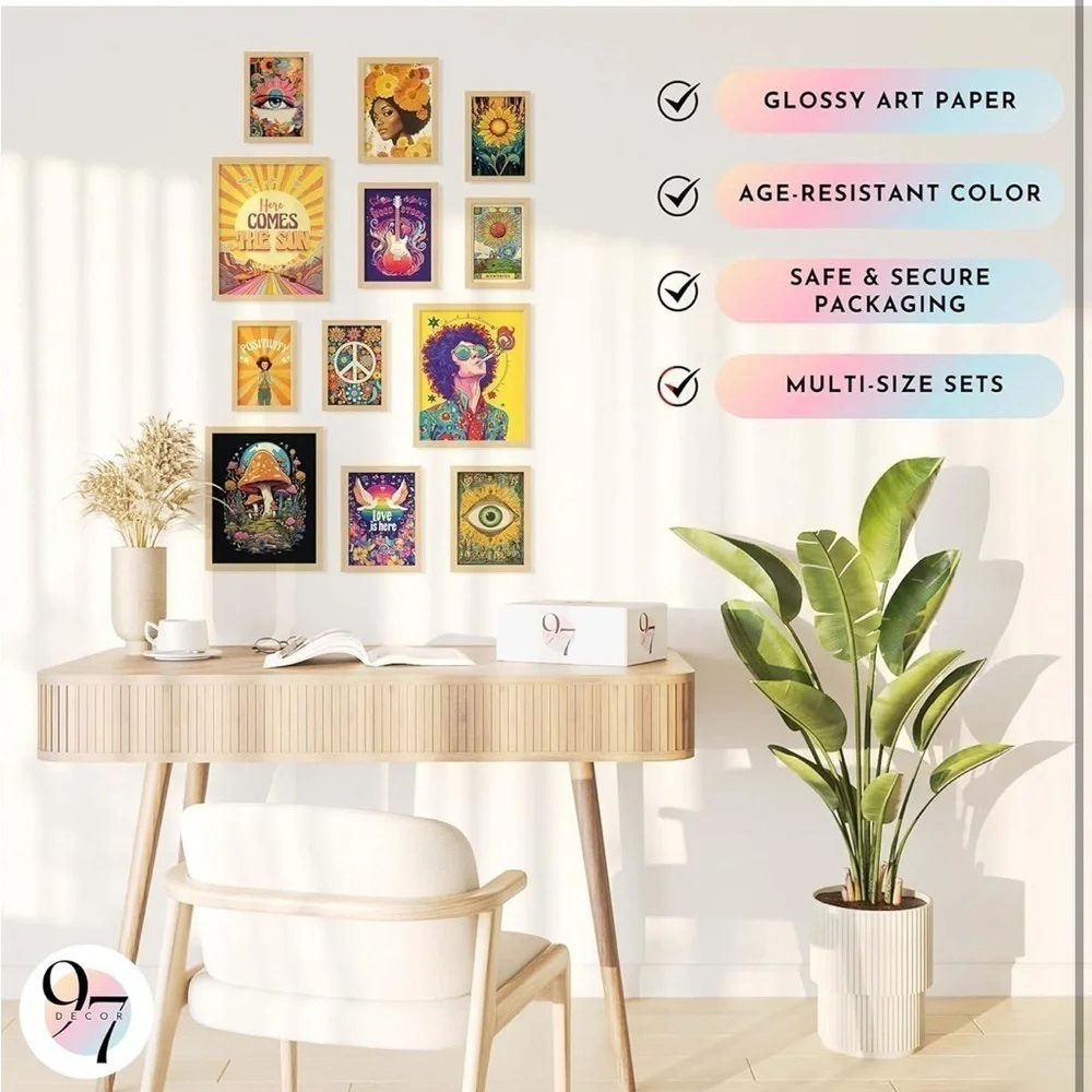 Brand New Boho Hippie Wall Art Decor Vintage Unframed Retro Groovy 70s Dorm